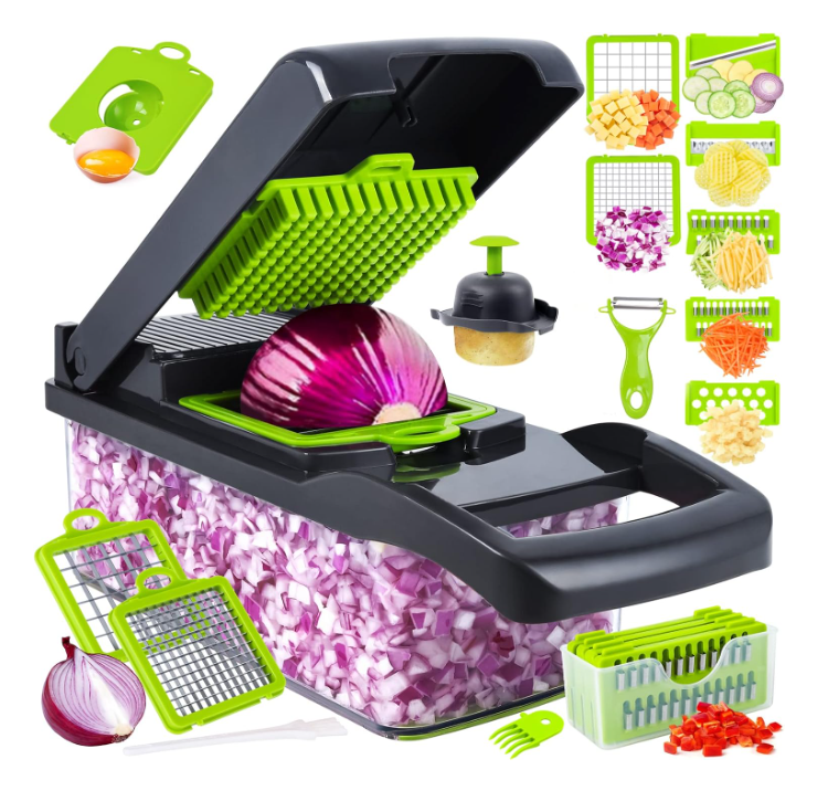 Home Essen tials - Fullstar Vegetable Chopper - Food Chopper - Onion Chopper - Vegetable Slicer Spiralizer - Veggie Chopper with Container - Kitchen Gadgets - Kitchen Accessories (4 in 1 White)